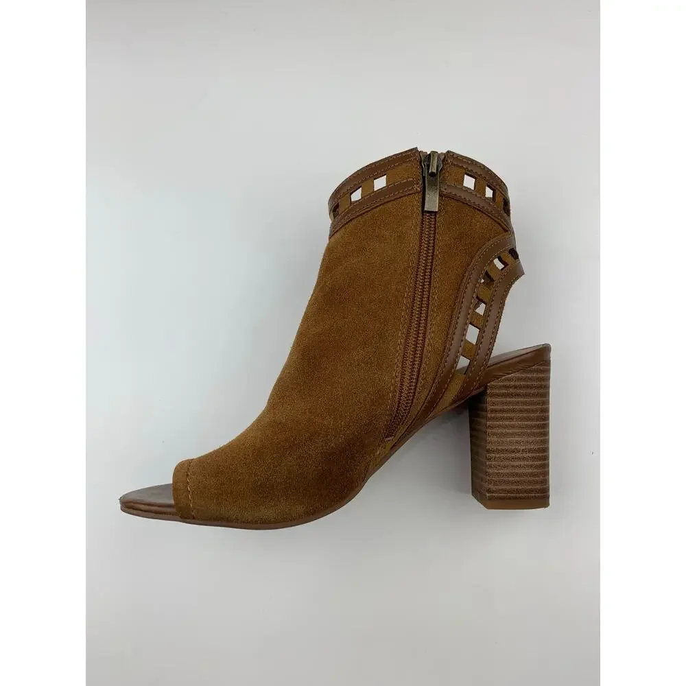 Franco Sarto Greenwich Peep Toe Cutout Booties Brown Ankle Boots Women's 6.5